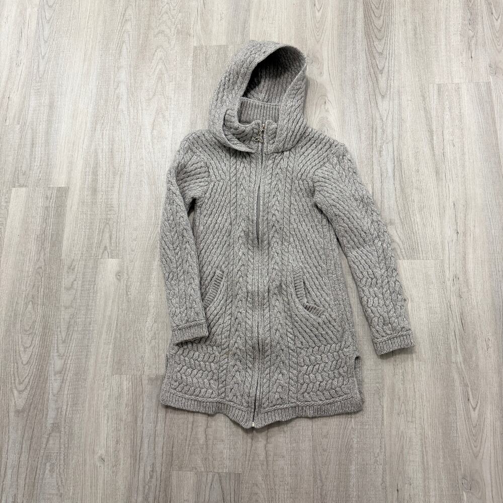 Original Aran Co Knit Coat Cardigan Womens Extra Small 100% Merino Wool Full Zip